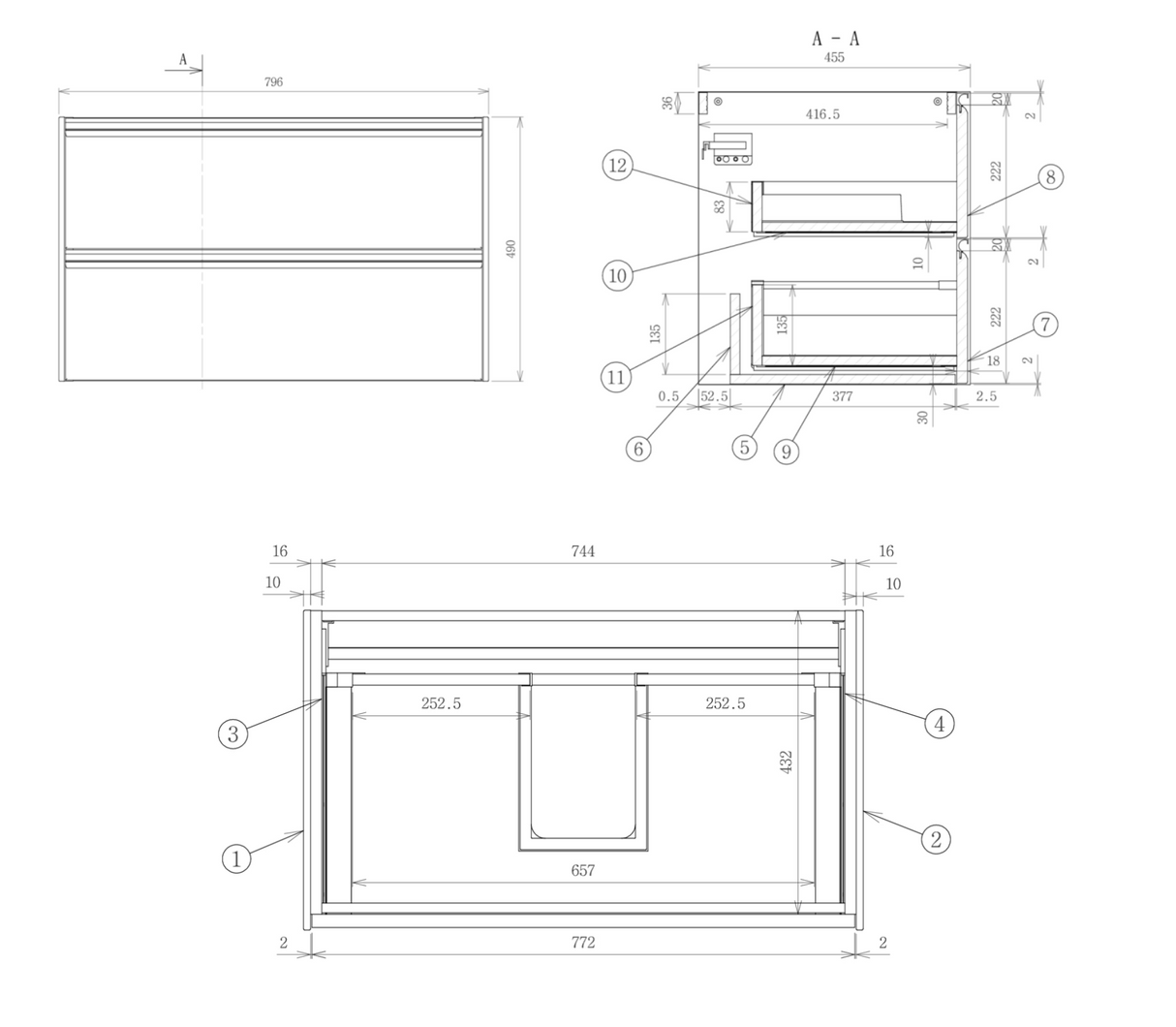 Kartell K-VIT Moon 800mm 2 Drawer Wall Mounted Unit With Ceramic Basin-Matt White (MOON800WM-W MOON800BAS)