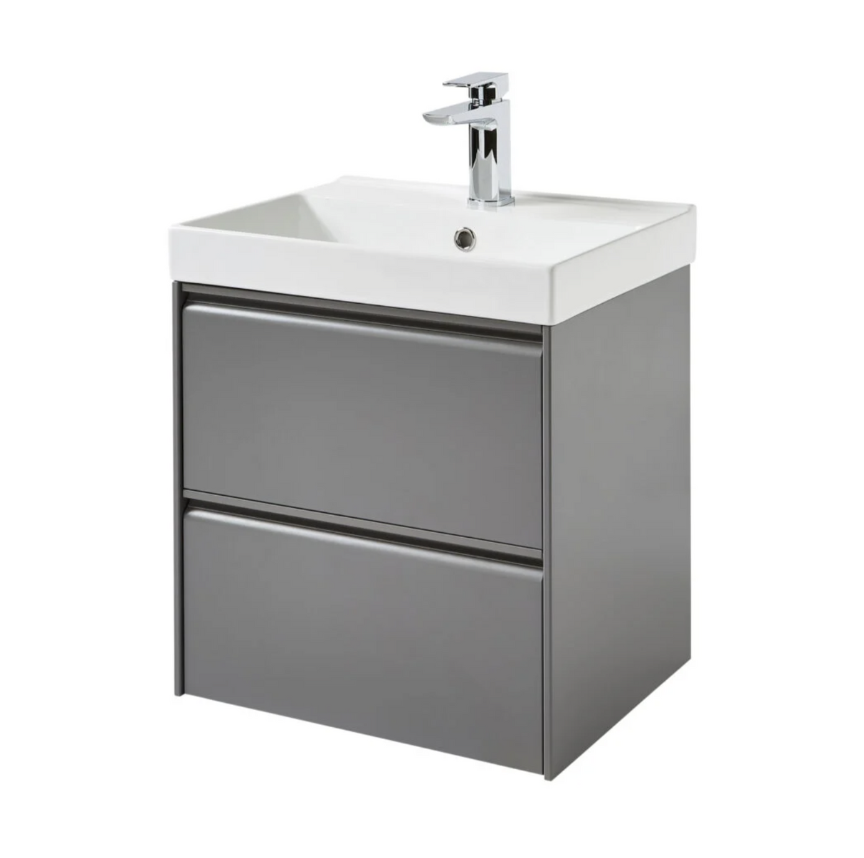 Kartell K-VIT Moon 500mm 2 Drawer Wall Mounted Unit With Ceramic Basin- Matt Grey (MOON500WM-G MOON500BAS)