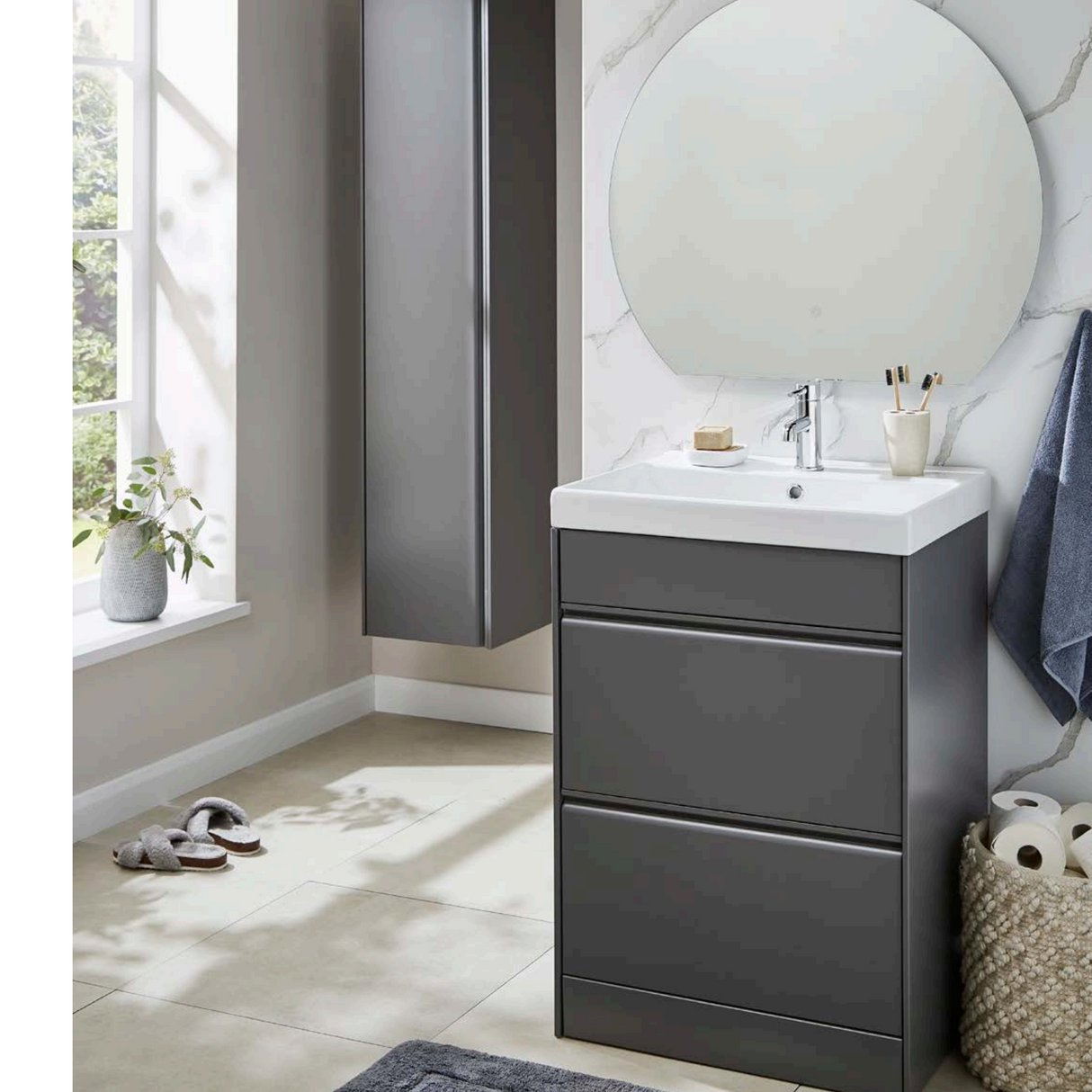 Kartell K-VIT Moon 800mm 2 Drawer Wall Mounted Unit With Ceramic Basin-Matt Grey (MOON800WM-G MOON800BAS)