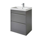 Kartell K-VIT Moon 600mm 2 Drawer Floor Standing Unit With Ceramic Basin-Matt Grey (MOON600FS-G MOON600BAS)