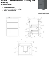 Kartell K-VIT Moon 600mm 2 Drawer Floor Standing Unit With Ceramic Basin-Matt Grey (MOON600FS-G MOON600BAS)