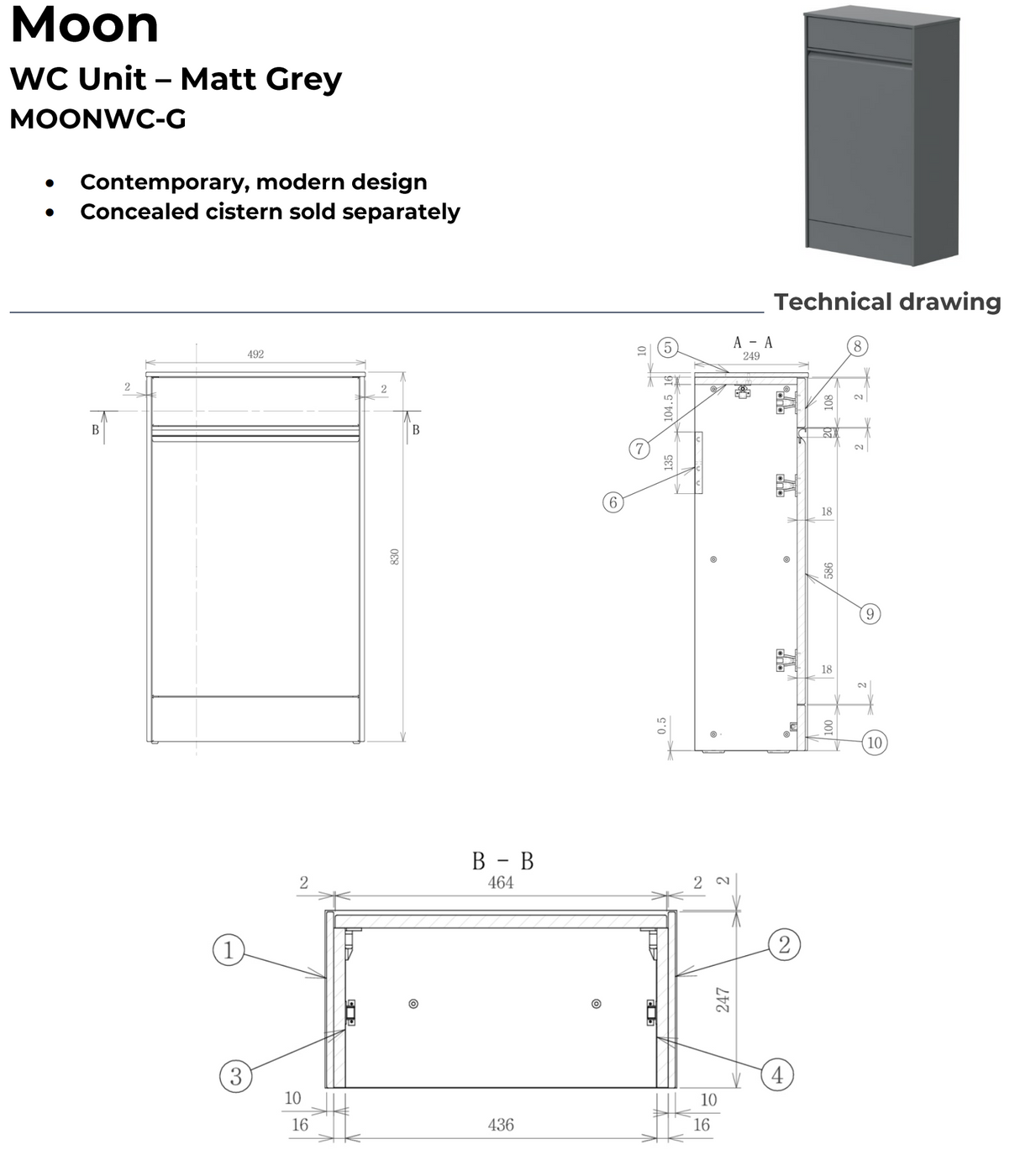 Kartell K-VIT Moon WC Unit- Matt Grey (MOONWC-G)