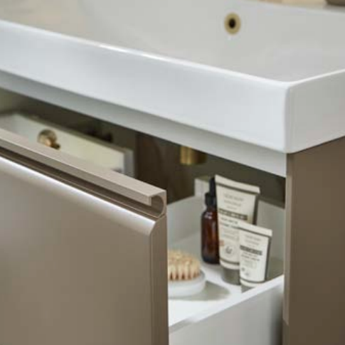 Kartell K-VIT Moon 600mm 2 Drawer Floor Standing Unit With Ceramic Basin-Cocoa (MOON600FS-C MOON600BAS)