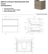 Kartell K-VIT Moon 600mm 2 Drawer Wall Mounted Unit With Ceramic Basin-Cocoa (MOON600WM-C MOON600BAS)