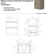 Kartell K-VIT Moon 600mm 2 Drawer Floor Standing Unit With Ceramic Basin-Cocoa (MOON600FS-C MOON600BAS)