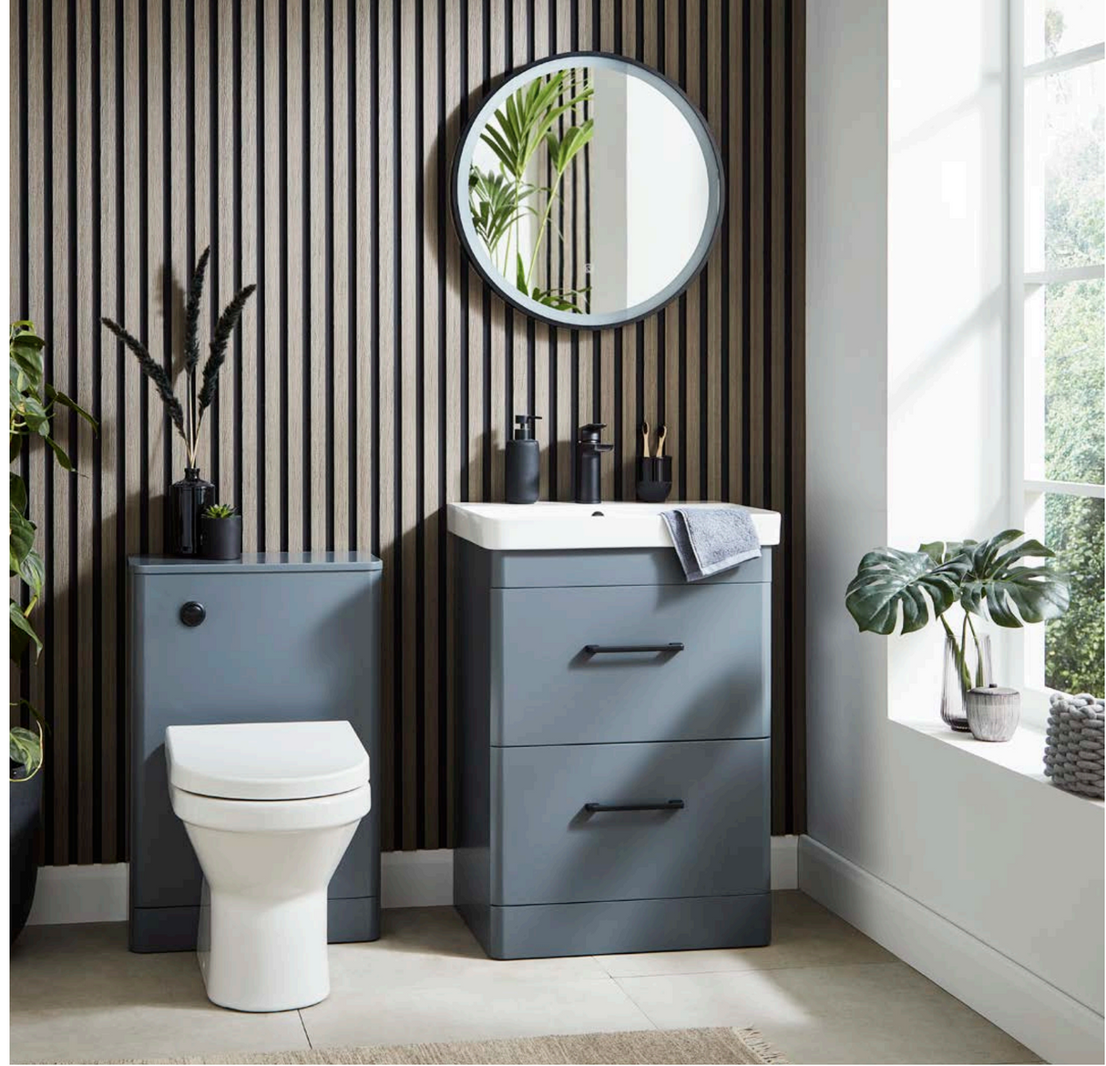 Kartell K-VIT Options 24 500mm 2 Drawer Floor Standing Unit With Ceramic Basin -White Gloss & Matt Cool Grey (OPT500DR-WT FUR148ME)(OPT500DR-CG FUR148ME)