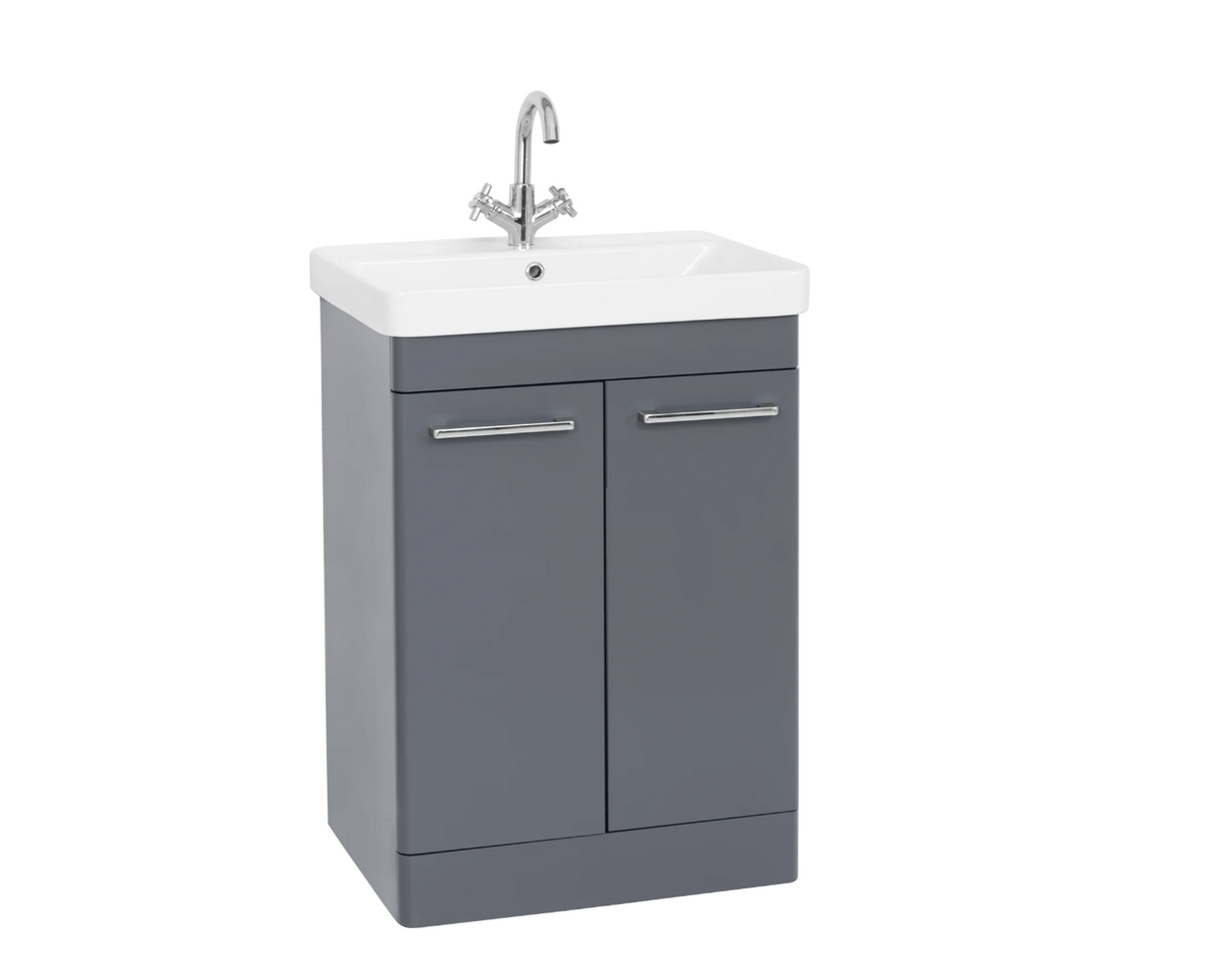 Kartell K-VIT Options 24 600mm 2 Door Unit With Ceramic Basin- Matt Cool Grey (OPT600DO-CG FUR149ME)