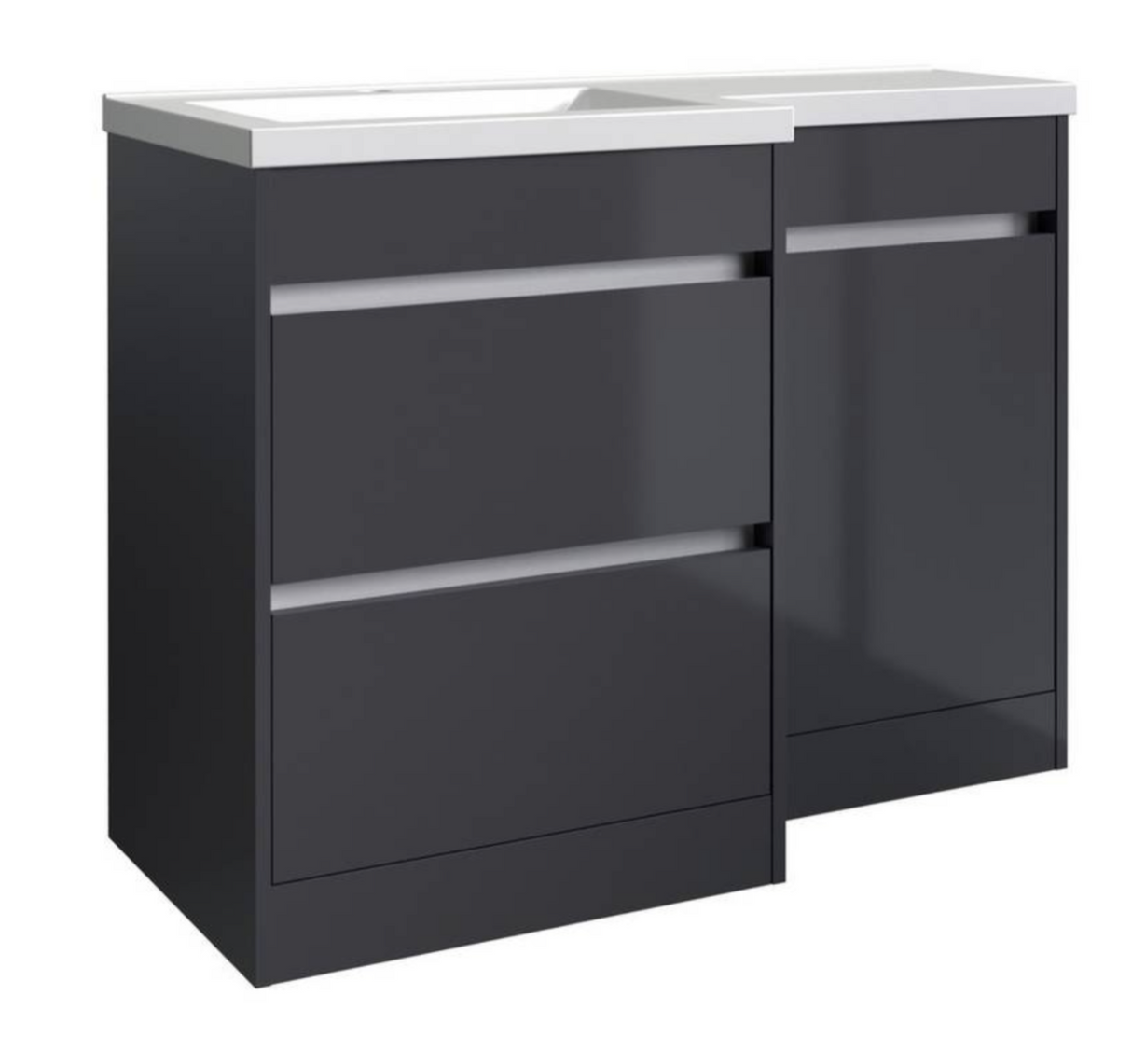 Kartell K-VIT City 1100mm L Shaped Furniture Set Left Hand (Including Cistern) - Storm Grey Gloss (FUR710CI-FUR731CI-FUR430NEW-ACC001N)