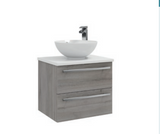 Kartell K-VIT Purity 600mm Wall Mounted 2 Drawer Unit With Ceramic Worktop & Sit On Bowl- Silver Oak (PSO600WM-FUR433PU-FUR435PU)