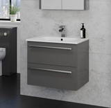 Kartell K-VIT Purity 600mm Wall Mounted 2 Drawer Unit With Ceramic Worktop & Sit On Bowl - Storm Grey Gloss (FUR026PU-FUR433PU FUR435PU)