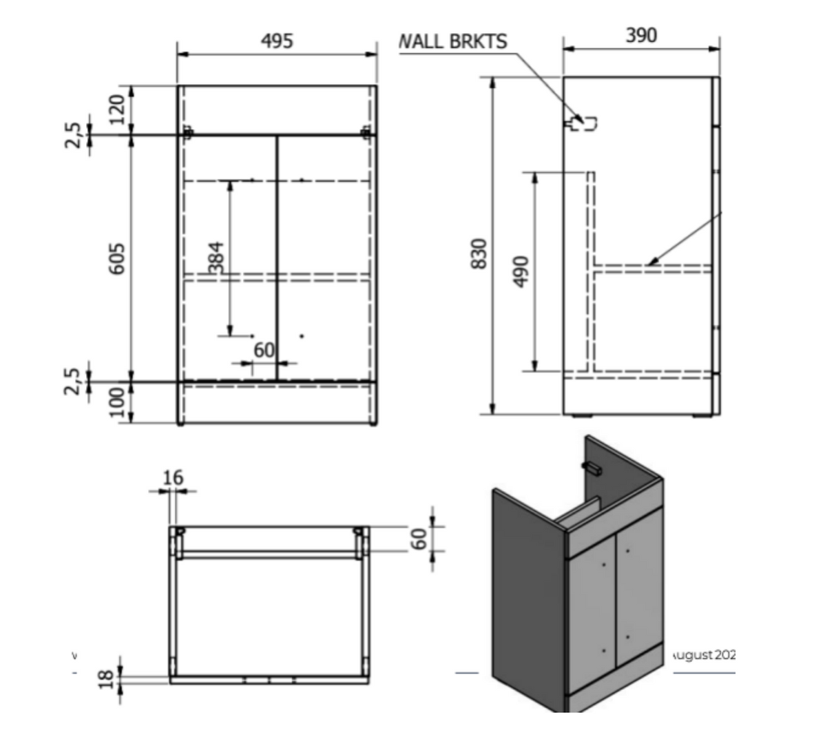 Kartell K-VIT Purity 500mm Floor Standing 2 Door Unit With Ceramic Basin-Matt Black (PMB500DO-FUR063PU)
