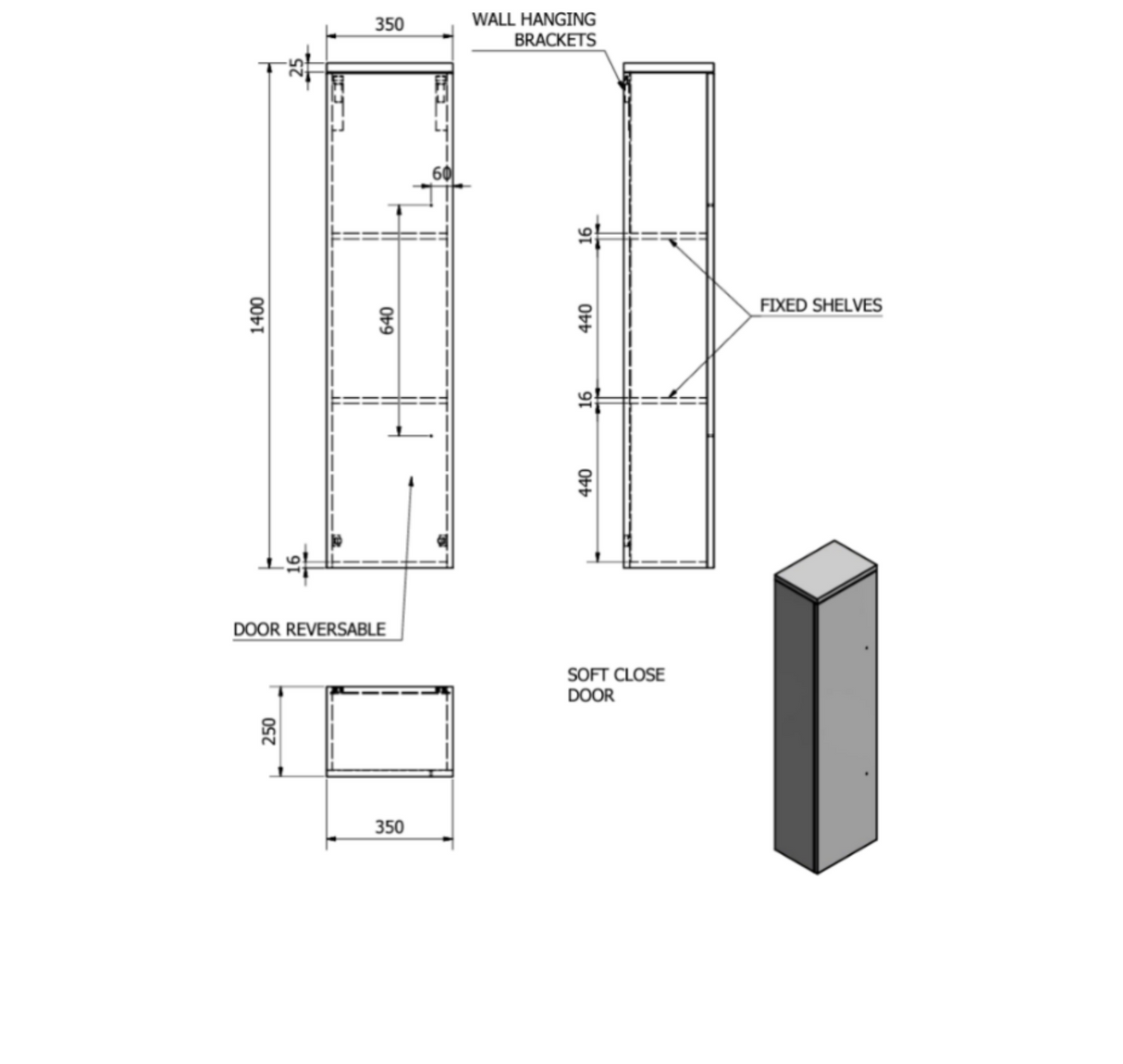 Kartell K-VIT Purity Wall Mounted Tall Unit-Matt Black (PMB1400SU)