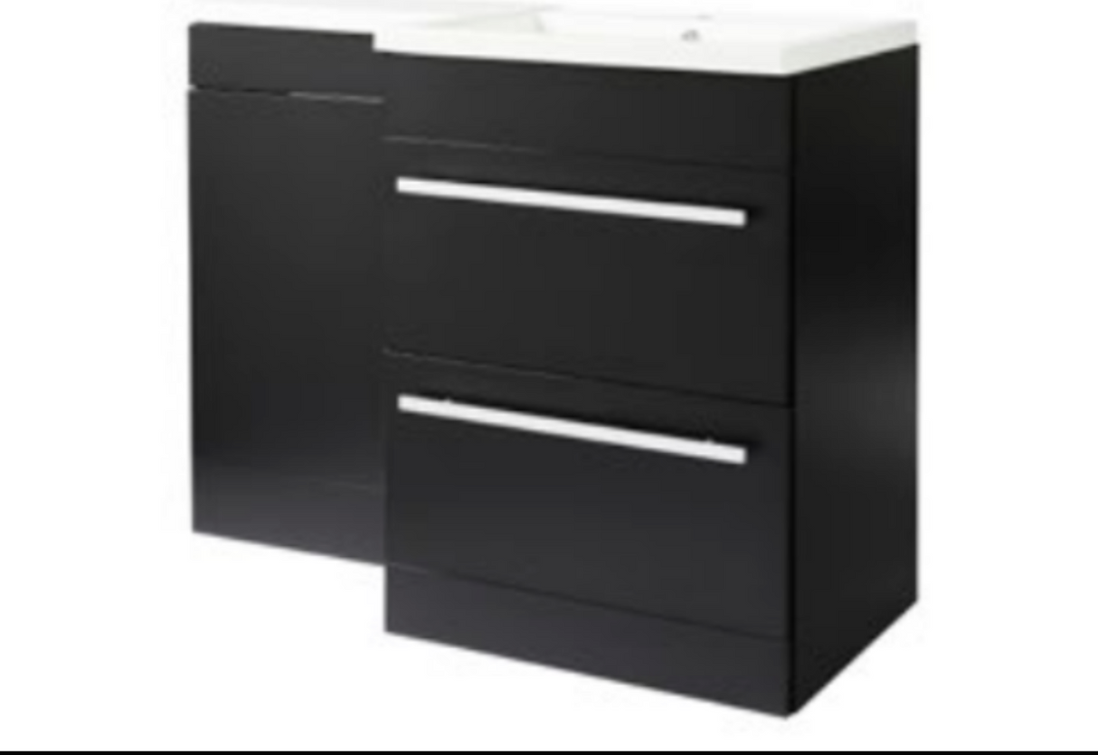 Kartell K-VIT Matrix 2 Drawer L-Shaped Furniture Pack 1100mm Right Hand - Matt Black - Includes Cistern (PMB600DR-PMB505MA-FUR431NEW-ACC001N)