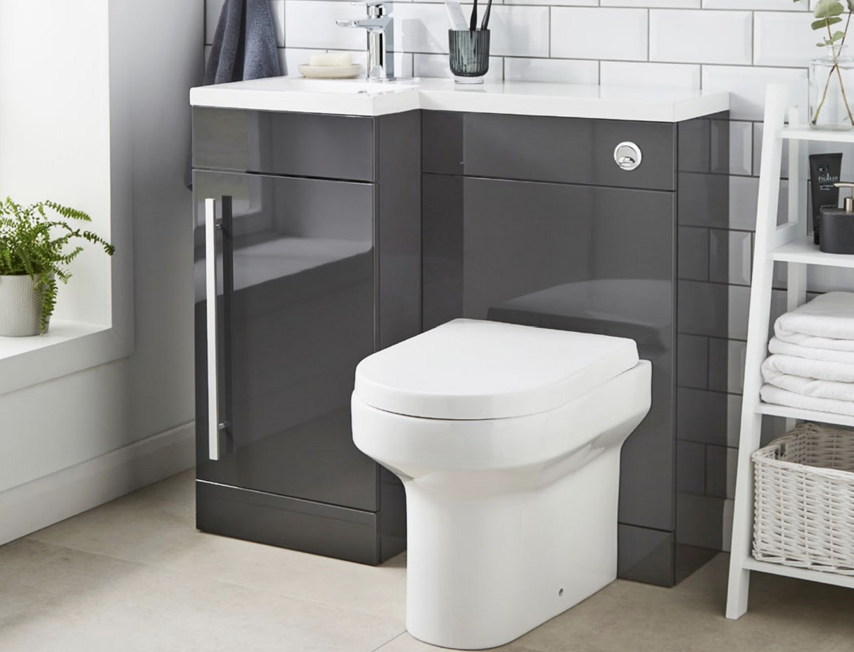 Kartell K-VIT Matrix Single Door L-Shaped Left Hand Furniture Pack 900mm - Storm Grey Gloss – Includes Cistern (MAT900BU-G- MAT900WC-G MAT900LH - ACC001N)