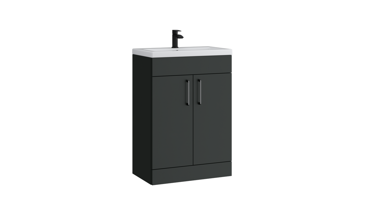 Kartell K-VIT Dove 600mm 2 door slimline floor standing unit with ceramic basin in matt anthracite