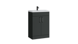 Kartell K-VIT Dove 600mm 2 door slimline floor standing unit with ceramic basin in matt anthracite