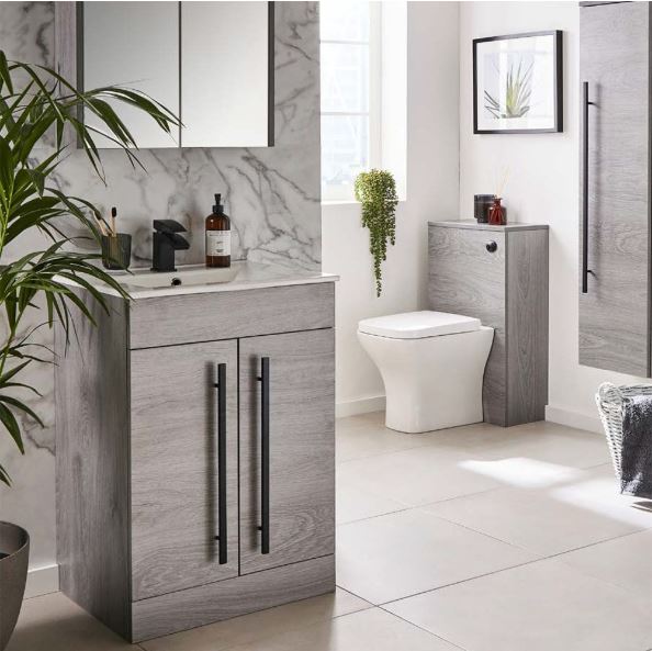 Kartell K-VIT Purity 500mm Floor Standing 2 Door Unit With Mid Depth Ceramic Basin - Silver Oak (PSO500DO-FUR064PU)