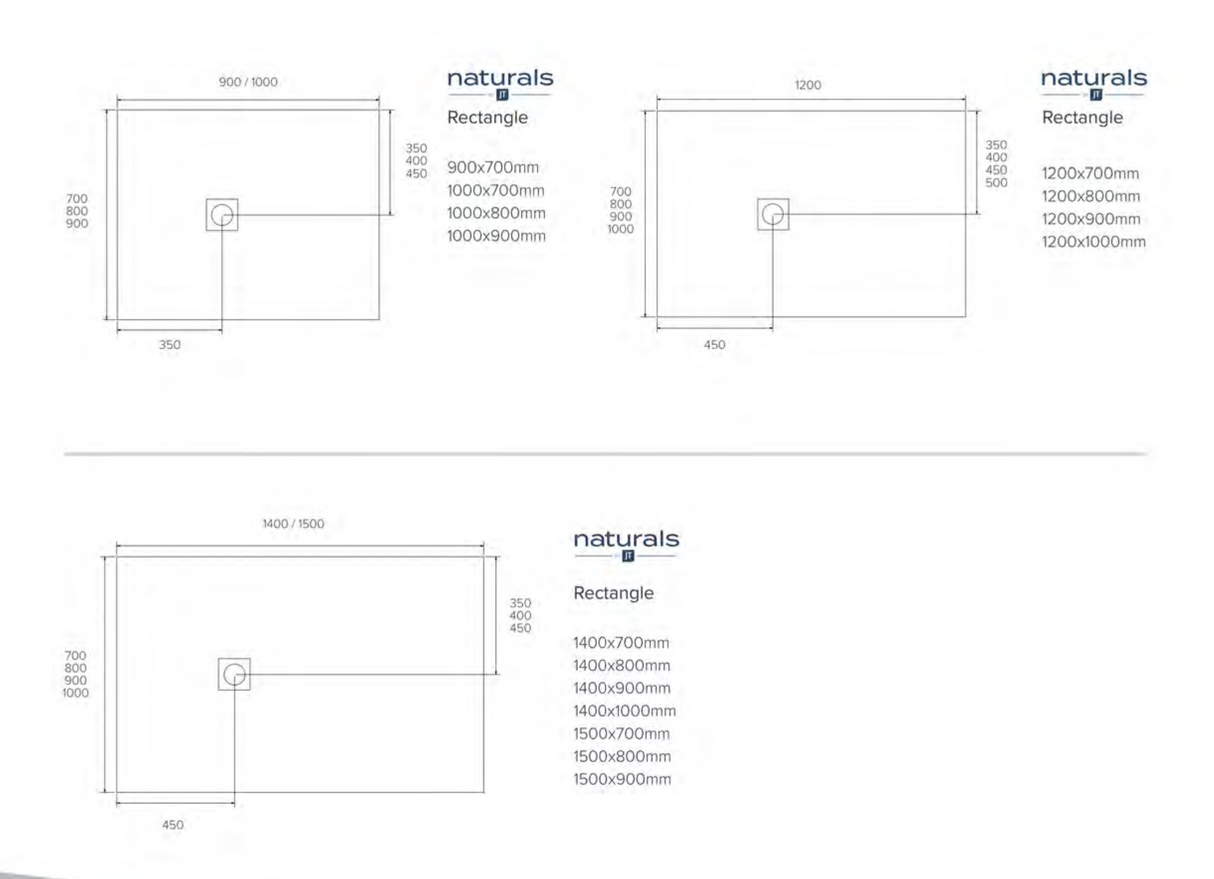 Kartell K-VIT Naturals Stone Effect Rectangle Shower Tray - 1200x700mm Graphite (STOR1207GP)