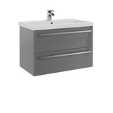 Kartell K-VIT Purity 800mm Wall Mounted 2 Drawer Unit With Mid Depth Ceramic Basin - Storm Grey Gloss (FUR056PU-FUR062PU)