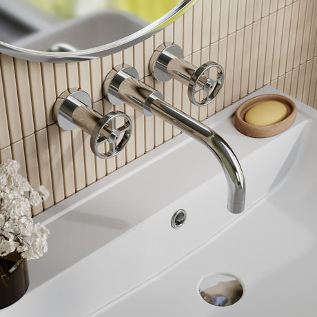 Nuie Revolution Wall Mounted Basin Mixer – Chrome, Matt Black or Brushed Brass
