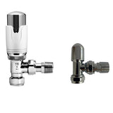 Kartell K-VIT K-Therm Refined Thermostatic Radiator Valve in white & chrome – Angled Twin Pack with Lockshield