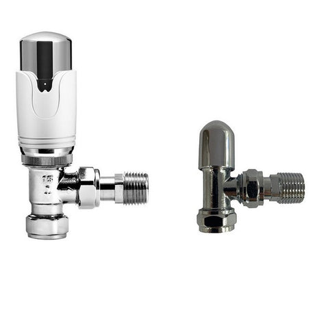 Kartell K-VIT K-Therm Refined Thermostatic Radiator Valve in white & chrome – Angled Twin Pack with Lockshield