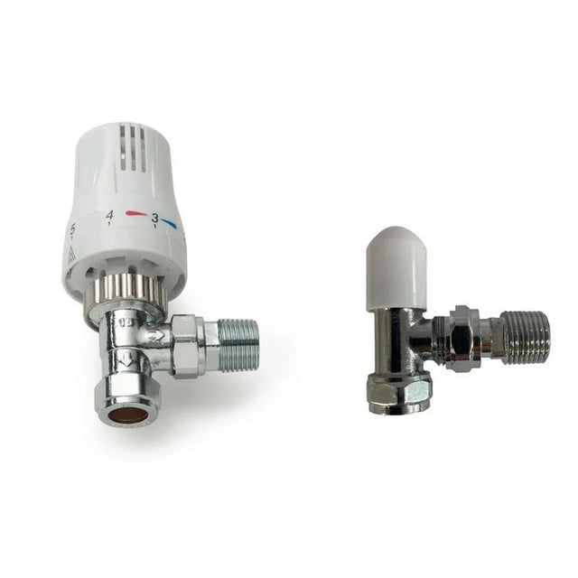 Kartell Twin Pack TRV & Lockshield Valve Style Angled White & Chrome