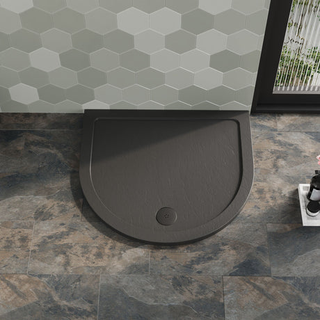 Nuie 1050 x 950mm Slate Gray Slimline D Shape Shower Tray – Grey Slate