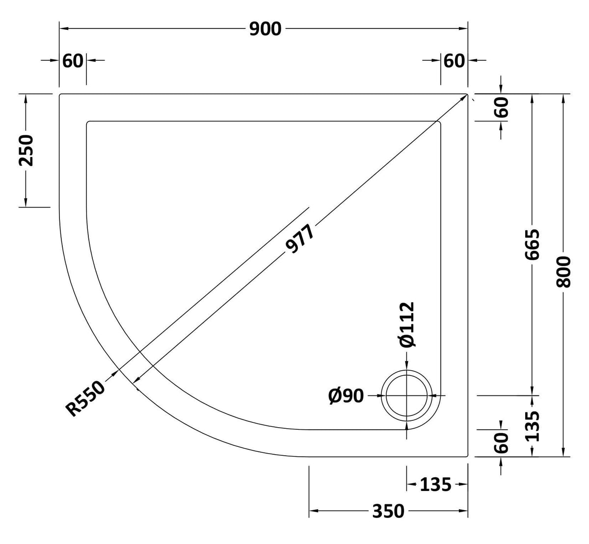 Nuie Slate Grey Slimline Offset Quadrant Shower Tray – 900 x 760mm, 900 x 800mm, 1000 x 800mm, 1000 x 900mm, 1200 x 800mm & 1200 x 900mm, photo 5