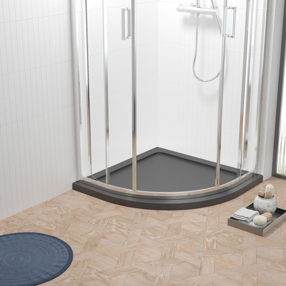 Nuie Slate Grey Slimline Quadrant Shower Tray – 700mm, 760mm, 800mm, 900mm & 1000mm