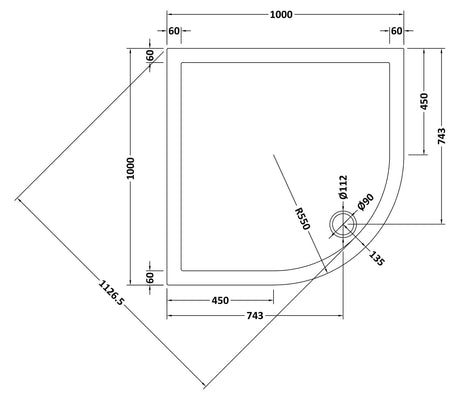 Nuie Slate Grey Slimline Quadrant Shower Tray – 700mm, 760mm, 800mm, 900mm & 1000mm, photo 7