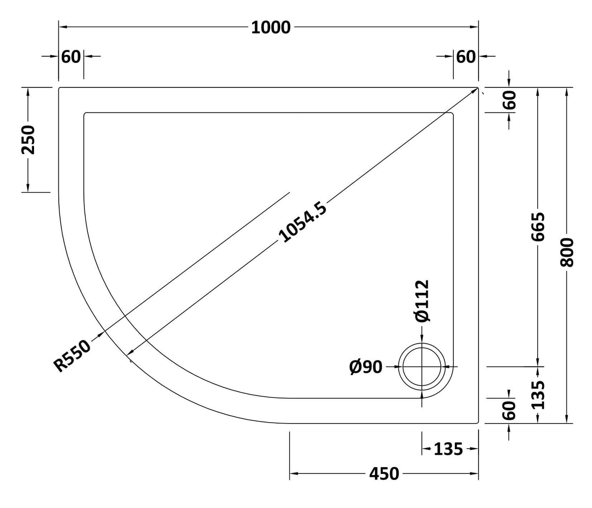 Nuie Slate Grey Slimline Offset Quadrant Shower Tray – 900 x 760mm, 900 x 800mm, 1000 x 800mm, 1000 x 900mm, 1200 x 800mm & 1200 x 900mm, photo 6