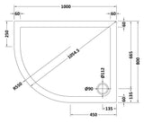 Nuie Slate Grey Slimline Offset Quadrant Shower Tray – 900 x 760mm, 900 x 800mm, 1000 x 800mm, 1000 x 900mm, 1200 x 800mm & 1200 x 900mm, photo 6