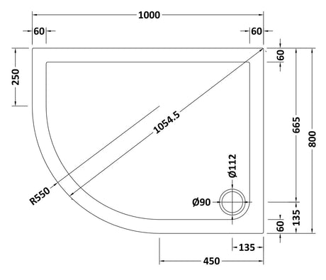 Nuie Slate Grey Slimline Offset Quadrant Shower Tray – 900 x 760mm, 900 x 800mm, 1000 x 800mm, 1000 x 900mm, 1200 x 800mm & 1200 x 900mm, photo 6