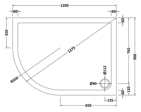 Nuie Slate Grey Slimline Offset Quadrant Shower Tray – 900 x 760mm, 900 x 800mm, 1000 x 800mm, 1000 x 900mm, 1200 x 800mm & 1200 x 900mm, photo 9