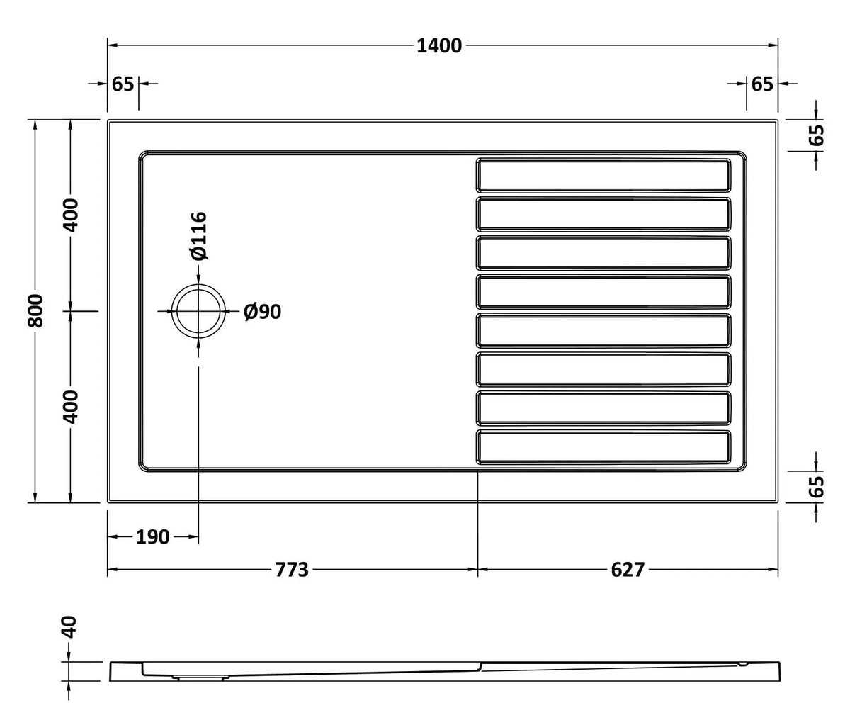 Nuie Slate Grey Slimline Rectangular Walk In Shower Tray – 1400 x 800mm, 1400 x 900mm & 1600 x 800mm, photo 3