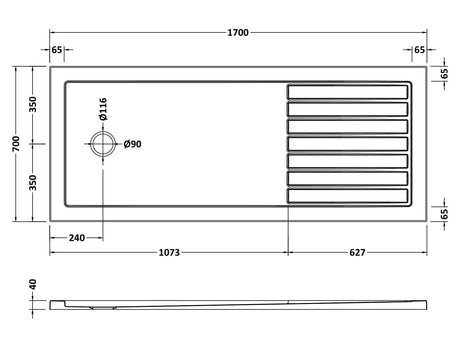 Nuie Slate Grey Slimline Rectangular Shower Tray – 1700 x 700mm & 1700 x 800mm, photo 3