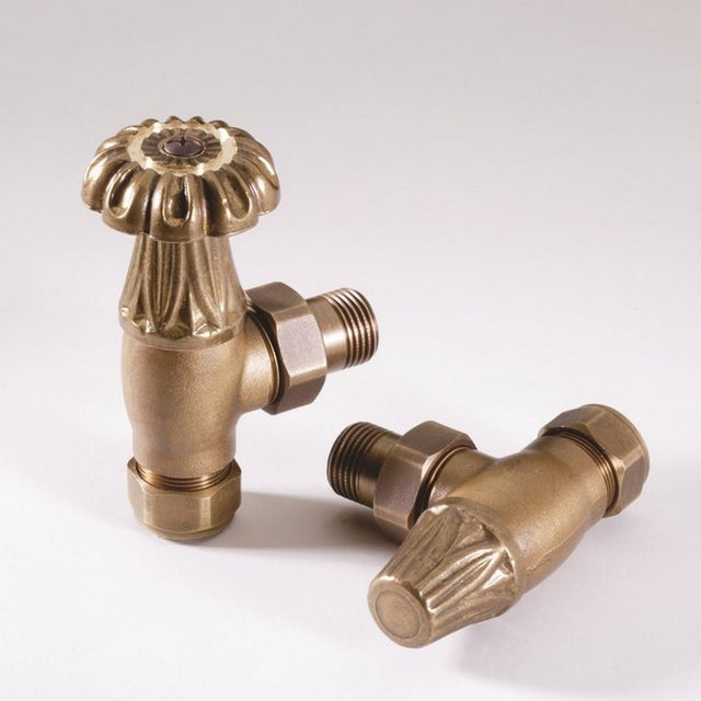 Kartell K-VIT Nostalgia Manual Radiator Valves 15mm Angled in antique brass