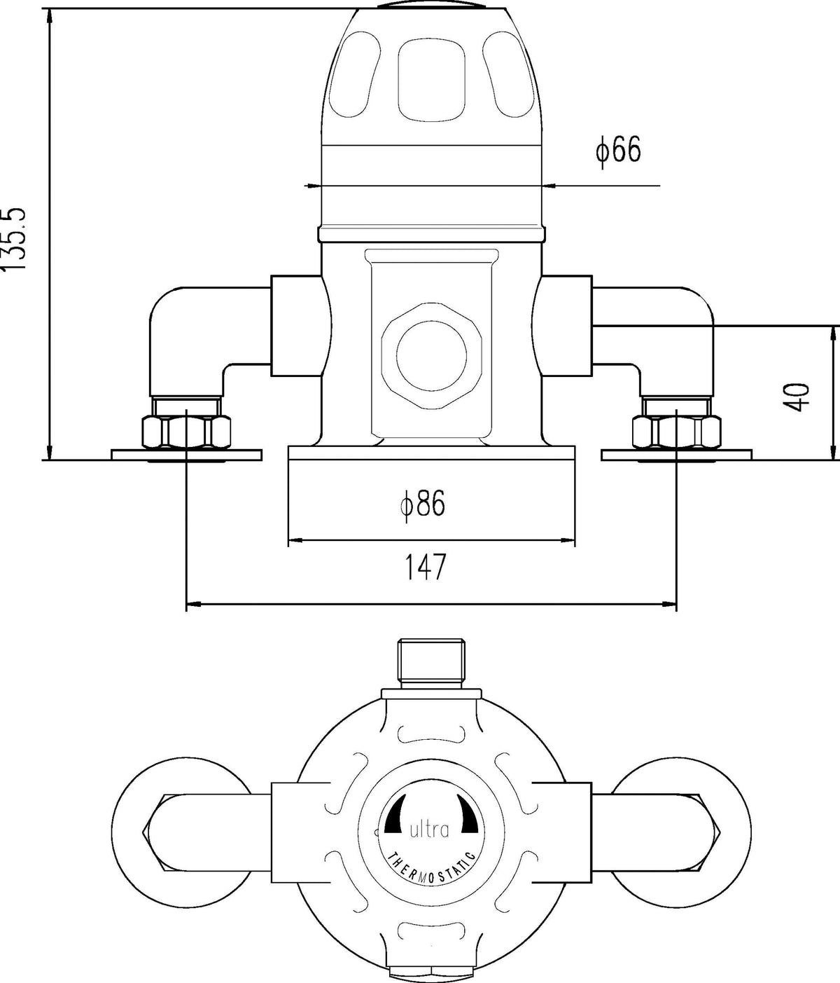 Nuie Commercial Exposed Shower Valve – Chrome, photo 3