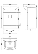 Nuie Mayford 2 Door Floor Standing Vanity Unit With Basin – 450mm, 550mm & 650mm, photo 6