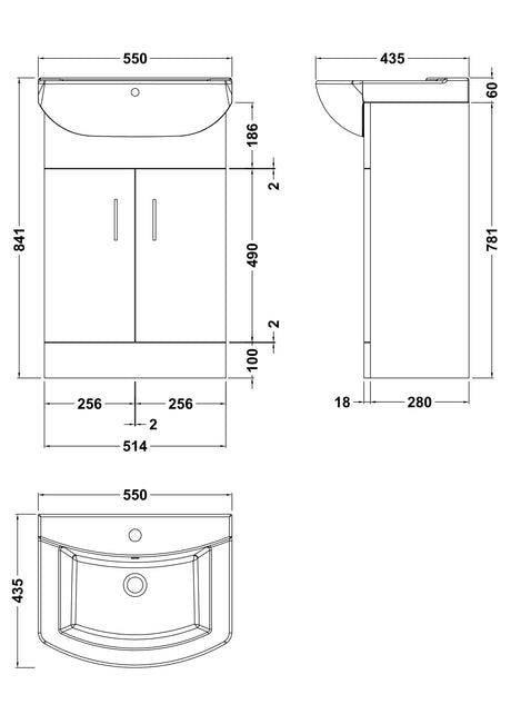 Nuie Mayford 2 Door Floor Standing Vanity Unit With Basin – 450mm, 550mm & 650mm, photo 6