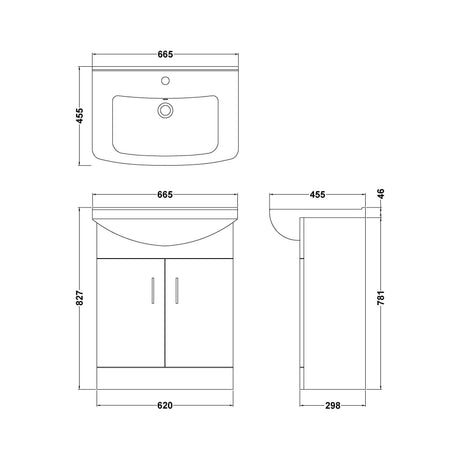 Nuie Mayford 2 Door Floor Standing Vanity Unit With Basin – 450mm, 550mm & 650mm, photo 7