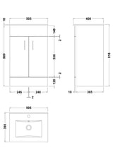 Nuie Eden 2 Door Floor Standing Vanity Unit With Basin – 500mm & 600mm, photo 4