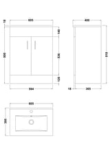 Nuie Eden 2 Door Floor Standing Vanity Unit With Basin – 500mm & 600mm, photo 5