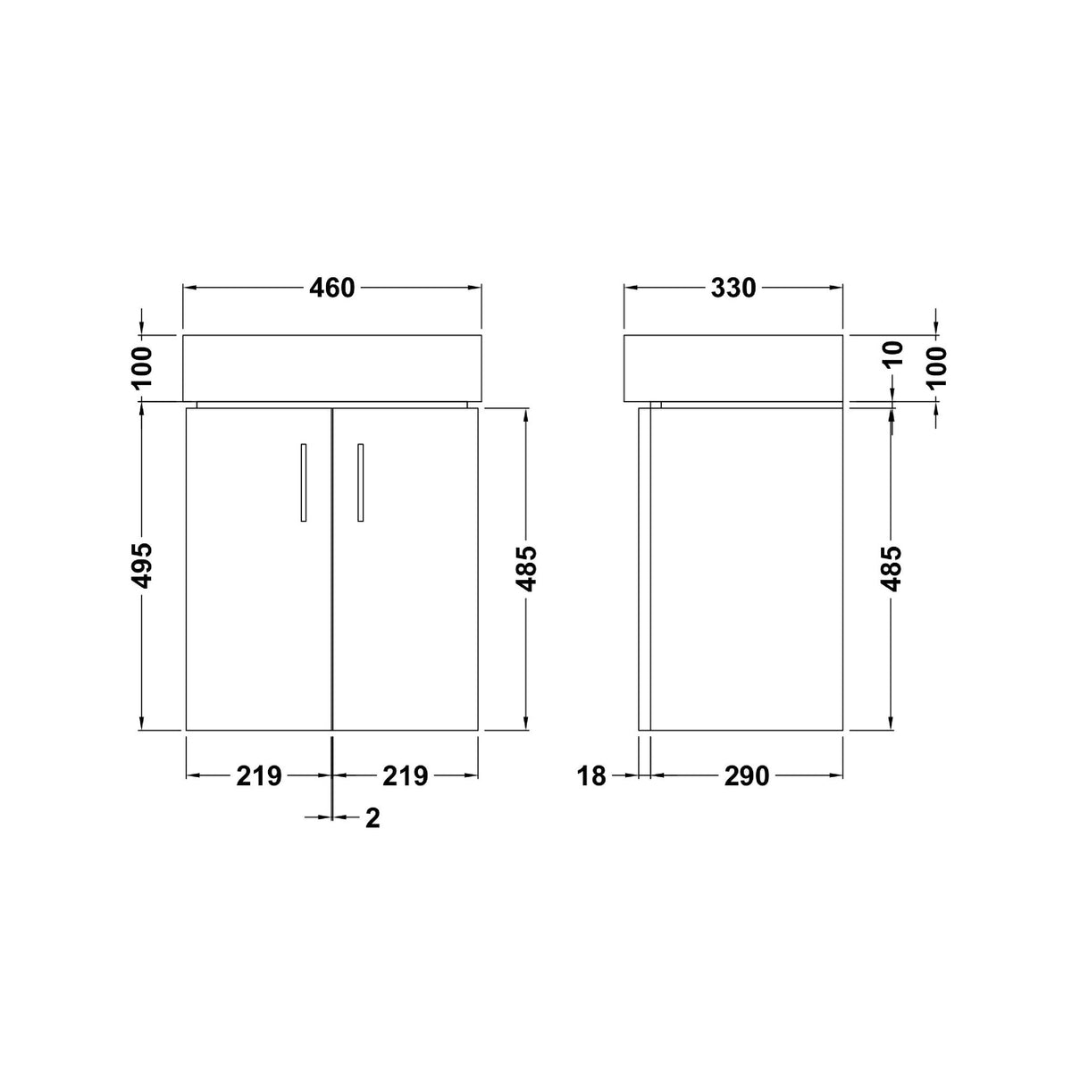 Nuie Mayford 450mm 2 Door Wall Hung Vanity Unit With Basin – Gloss White, photo 3