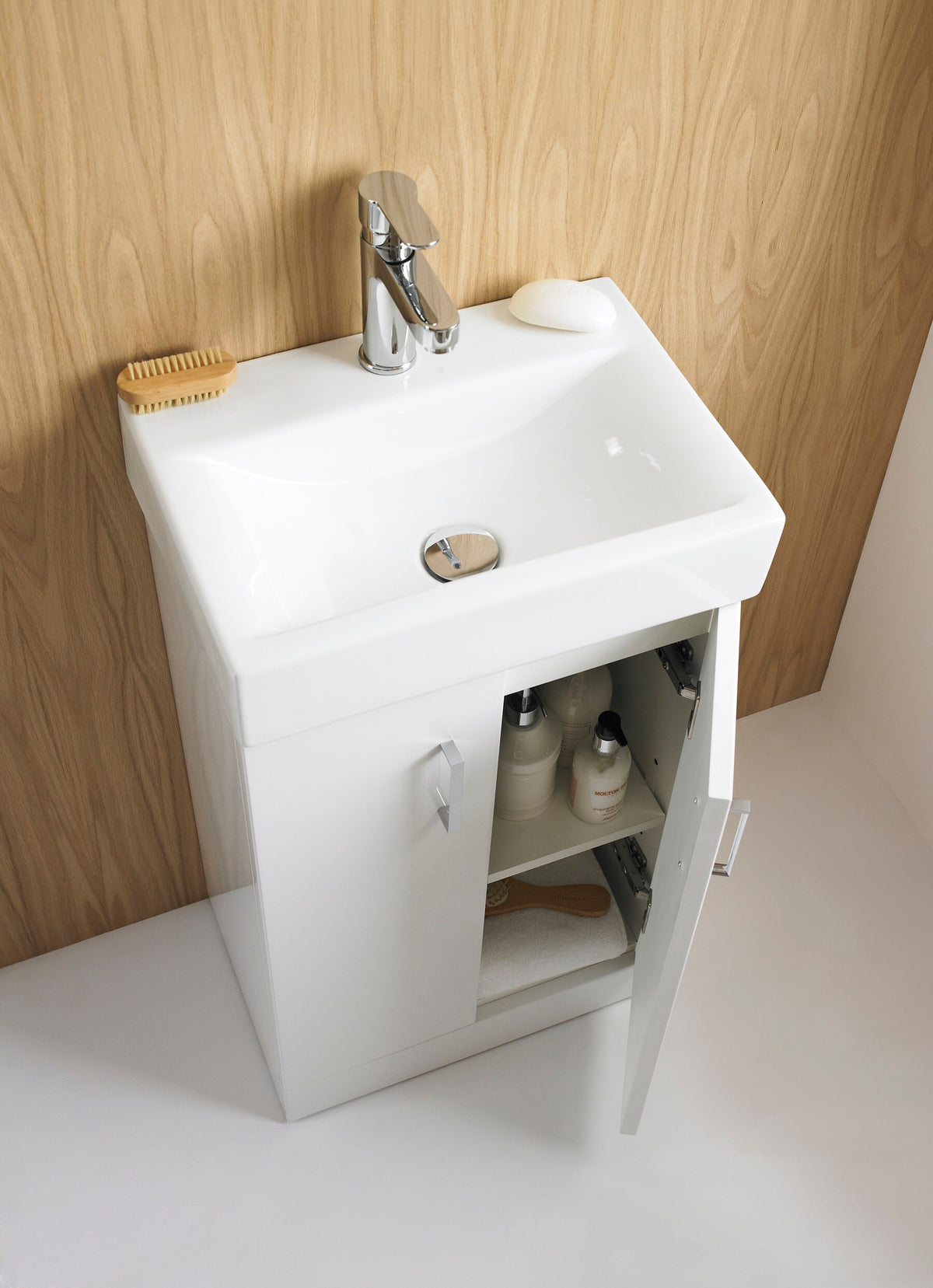 Nuie Mayford 450mm 2 Door Wall Hung Vanity Unit With Basin – Gloss White