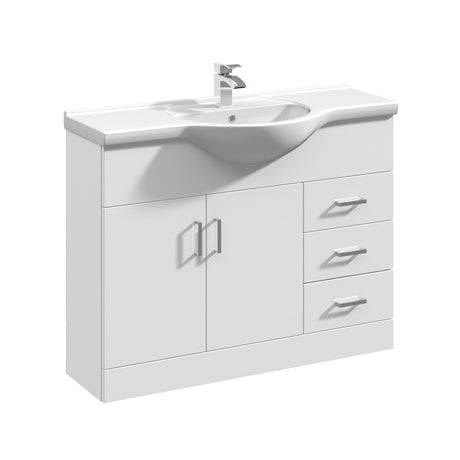 Nuie Mayford 1050mm 2 Door 3 Drawer Floor Standing Vanity Unit With Basin – Gloss White, photo 2