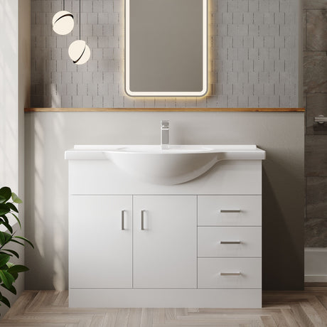 Nuie Mayford 1050mm 2 Door 3 Drawer Floor Standing Vanity Unit With Basin – Gloss White