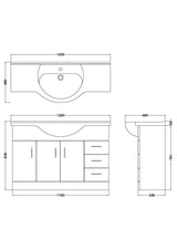 Nuie Mayford 1200mm 3 Door 3 Drawer Floor Standing Vanity Unit With Basin – Gloss White, photo 3