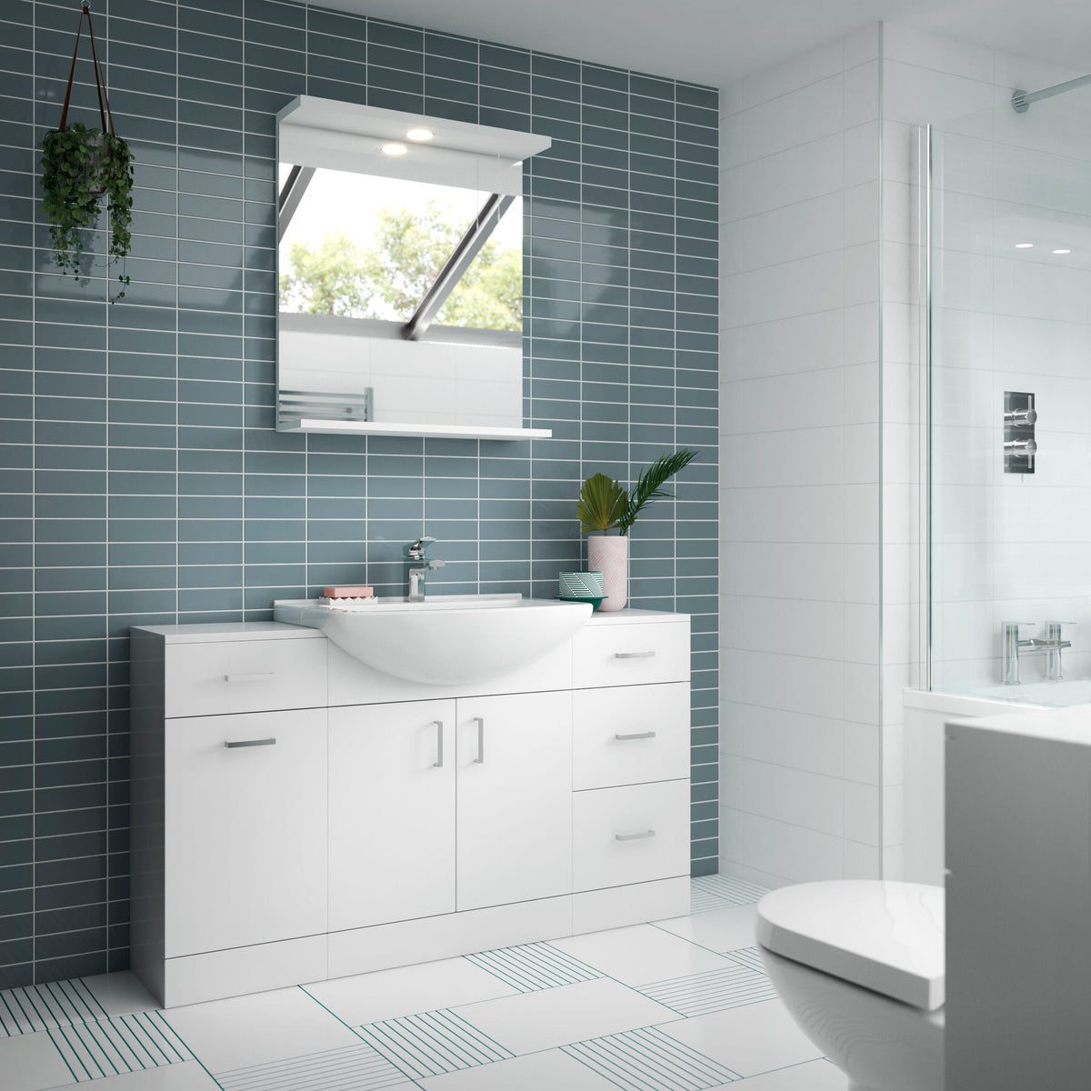 Nuie Mayford 1200mm 3 Door 3 Drawer Floor Standing Vanity Unit With Basin – Gloss White